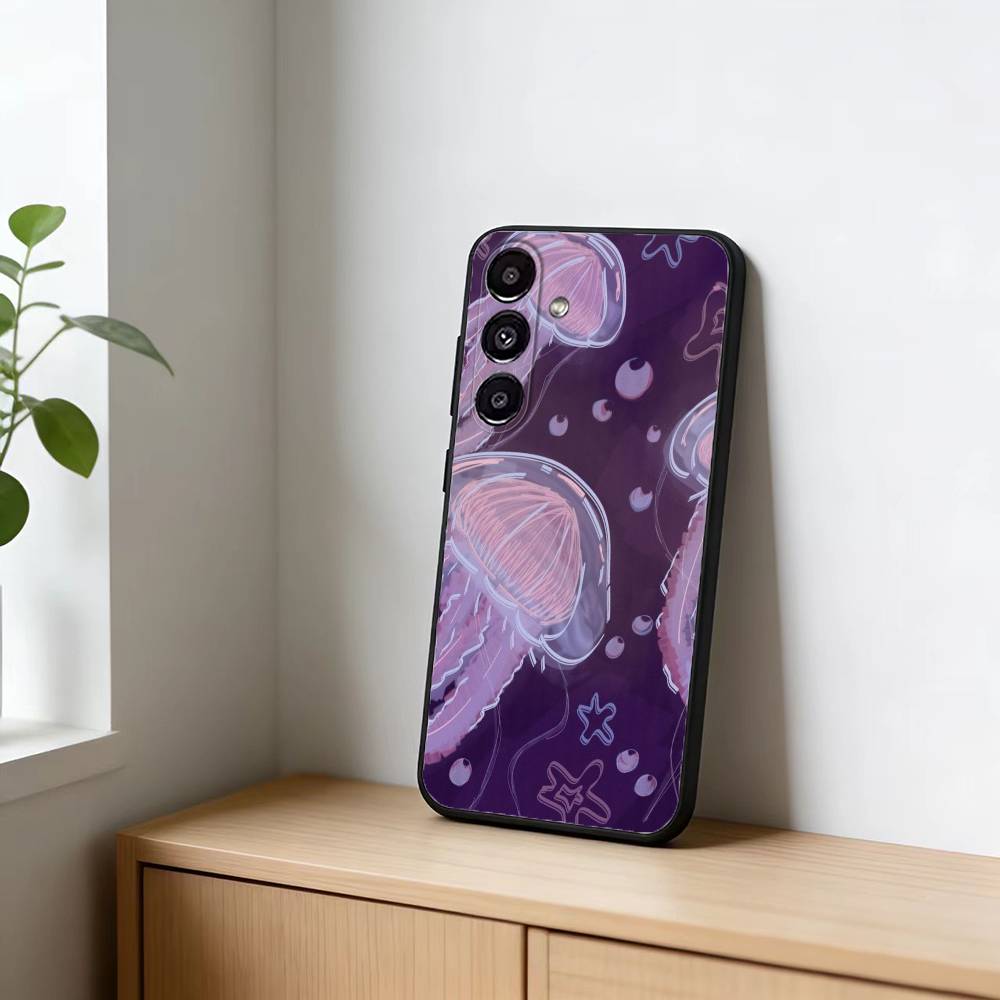 INS C-Cartoon Jellyfish Phone Case For Samsung Galaxy A20,21s,22,31,32,52,53,72,73,80,91 Soft Black Shell