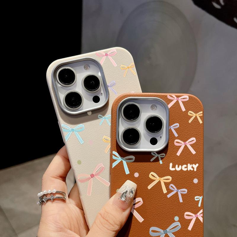 Lovely Bowknot Print Slim Matte for Magsafe Case For iPhone 16 Pro Max 15 14 Pro 13 12 11 Soft TPU Leather Texture Shockproof Magnetic Phone Cover