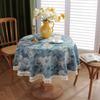 Vintage Polyester Cotton Color Woven Jacquard Oil Painting Blue Daisy Cross Fringed Tablecloth Round Coffee Table Tablecloth Dining Table Cloth