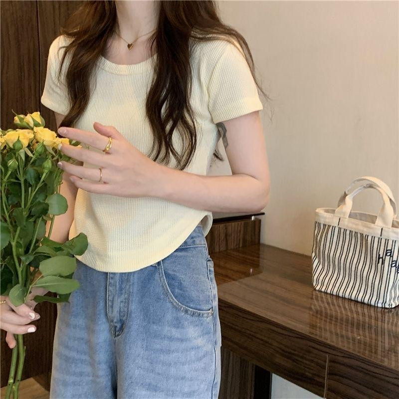 

Women’s Slim Fit Asymmetrical Shoulder Short Sleeve T-shirt - Summer 2023 Trend L абрикосовый