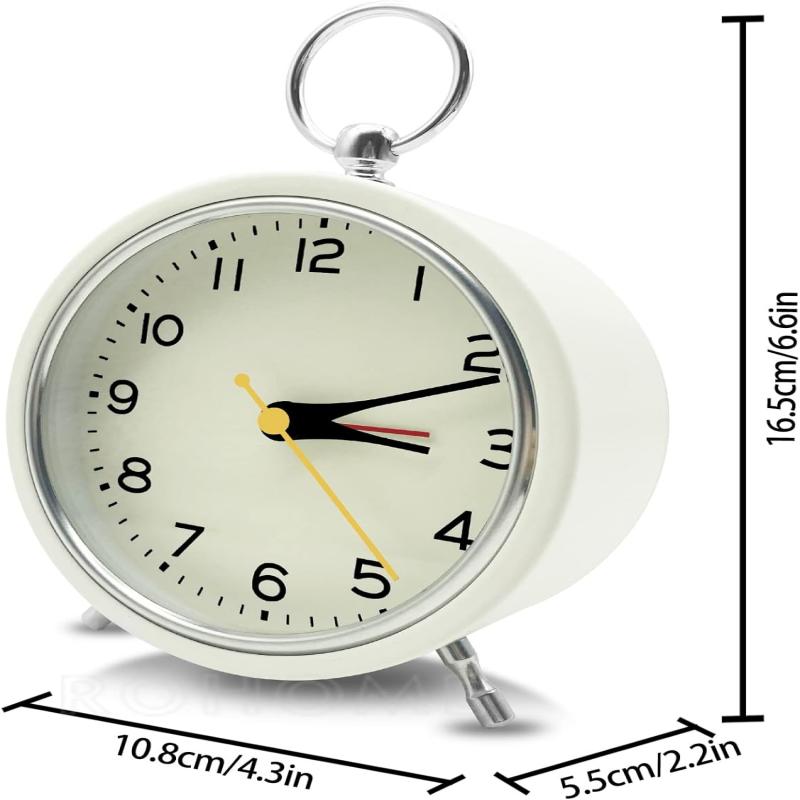 Metal alarm clock 4-inch children's desktop simple analog clock with night light, silent and non ticking clock, bedroom small desktop alarm clock