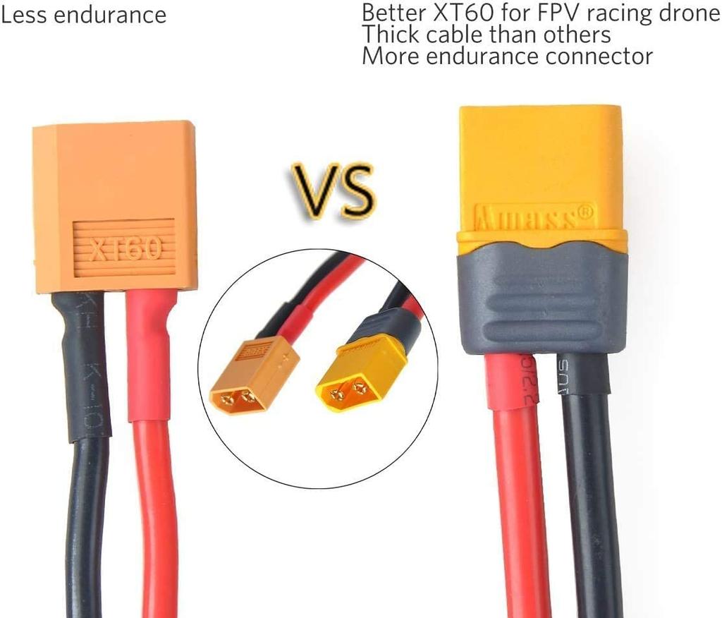 2 Pairs XT60 Male-Female Connectors with 150mm 12AWG Wire | Gold-Plated for High Conductivity | Ideal for LiPo Battery FPV Drone | Yellow, Plastic