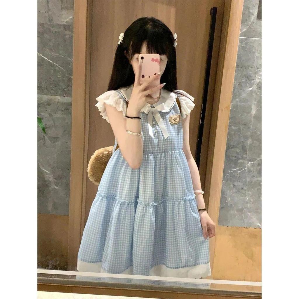 Petite Bear Embroidered A-Line Sleeveless Summer Dress with Doll Collar, Forest Style