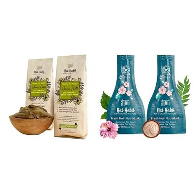 Nat Habit - Fresh Ready To Apply Henna Paste (Pack of 2 X 220g) and Nat Habit Five Oil Hibiscus NutriMask-Hair Mask For All Hair  (Pack of 2 X 40 Gm)