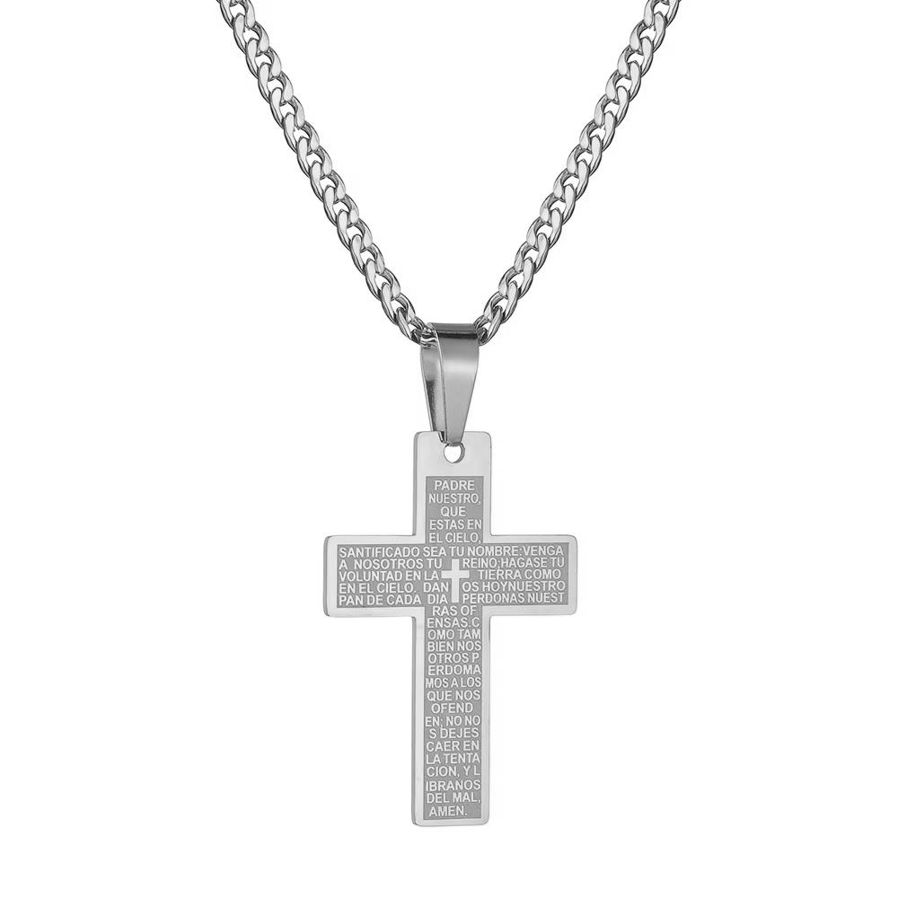 Classic Stainless Steel Bible Cross Necklace Pendant Men Hip Hop Jewelry Fashion Gold Color Long Chain Necklace