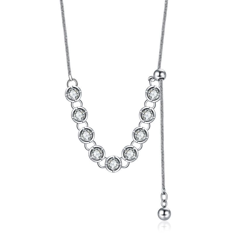 

Вдохновленное Уникальное Ожерелье из Титановой Стали Ins с Ослепительным Цирконом для Модных Женщин серебряный