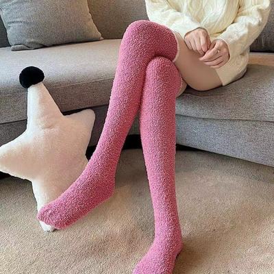 Women's Winter Warm Knee-high Solid Color Socks Thickened Coral Velvet Home Long Socks