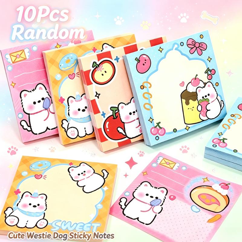 10Pcs Cute Puppy Stickers, Kawaii Cartoon Puppy Self-adhesive Sticky Notes, Tearable Strong Sticky Notes, Random Styles, Suitable for Students Message