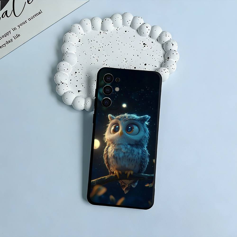 Cute owl pattern Soft Silicone Case for Samsung S25, S24, S21, S22, S23, S30, Ultra, S20, Plus, FE, Lite-Black