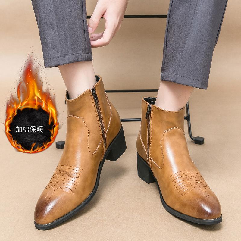 

Large size autumn and winter new velvet leather boots fashionable men s high-top cotton shoes trendy warm leather shoes 46