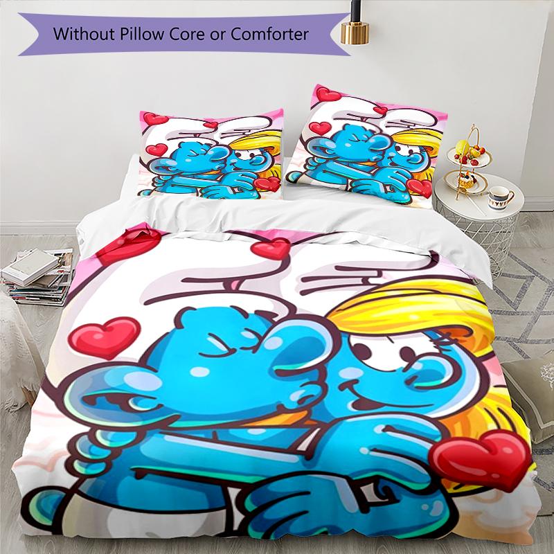 3pcs The Smurfs Bedding Set Duvet Cover Closure Includes 1 Duvet Cover & 2 Pillowcases, Soft and Comfortable for All Seasons.