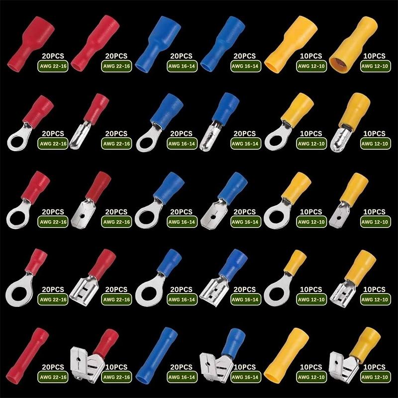 Electrical Wire Crimp Spade Butt Ring Fork Set Ring Lugs Rolled Terminals Assorted Kit 280PCS Insulated Cable Connector