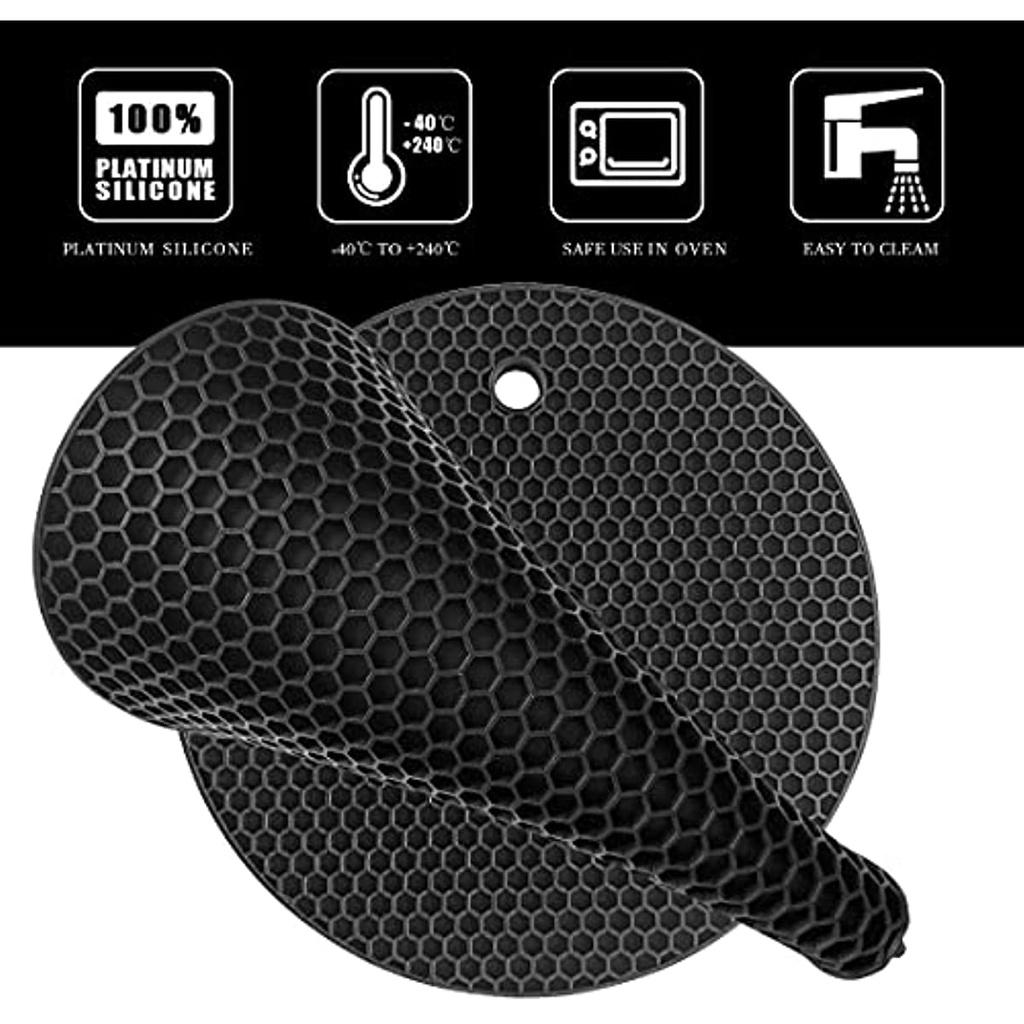 Farfurie din silicon Covoraș de uscare multifuncțional Rezistent la căldură până la 464°F, suport pentru oală, rezistent la apă, (set de 2) Anti-alunecare, flexibil, durabil