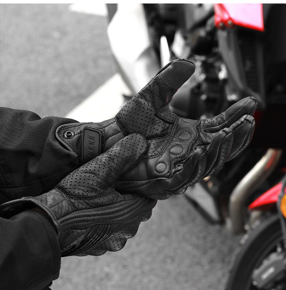 Genuine Leather Breathable Motorcycle Racing Gloves - Anti-Fall, Summer Riding Gear