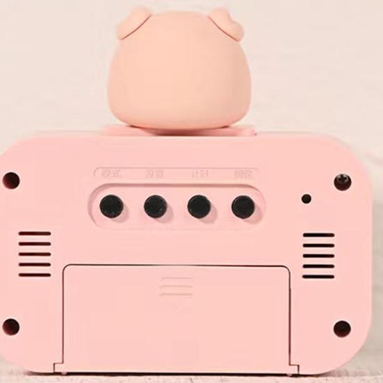 Digital Clock Temperature Display Large Screen Mini Size Electronic Date And Day Alarm 8 Different Rings Piggy Shape Desktop Clock Household Supplies