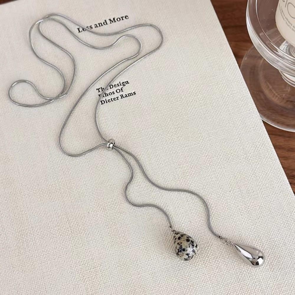 Titanstahl Pulloverkette Langes Quasten-Anhänger Halskette Einfache Wassertropfenform Halskette