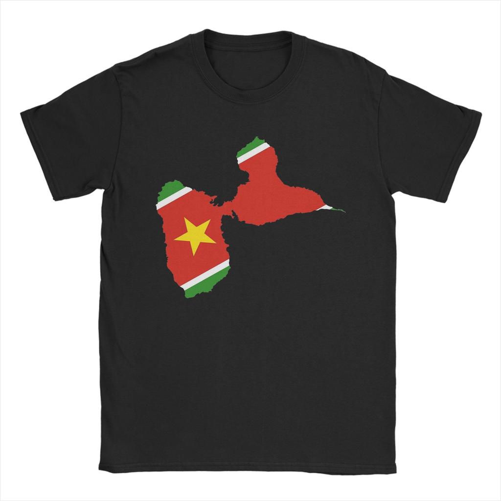 Guadeloupe Karte Flagge T-Shirt Herren Vintage Reines Baumwoll-T-Shirt Rundhals Kurzarm T-Shirts Große Größen Kleidung