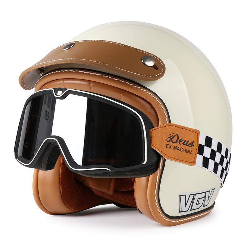 Retro helmet, four season cruising motorcycle, half helmet, men's and women's bubble mirror, electric bike safety helmet