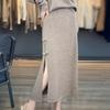 New Wool Skirt for Women In Autumn and Winter Fashion Versatile Mid-length Slit Skirt for Skin-friendly and Fashionable Buckle Skirt