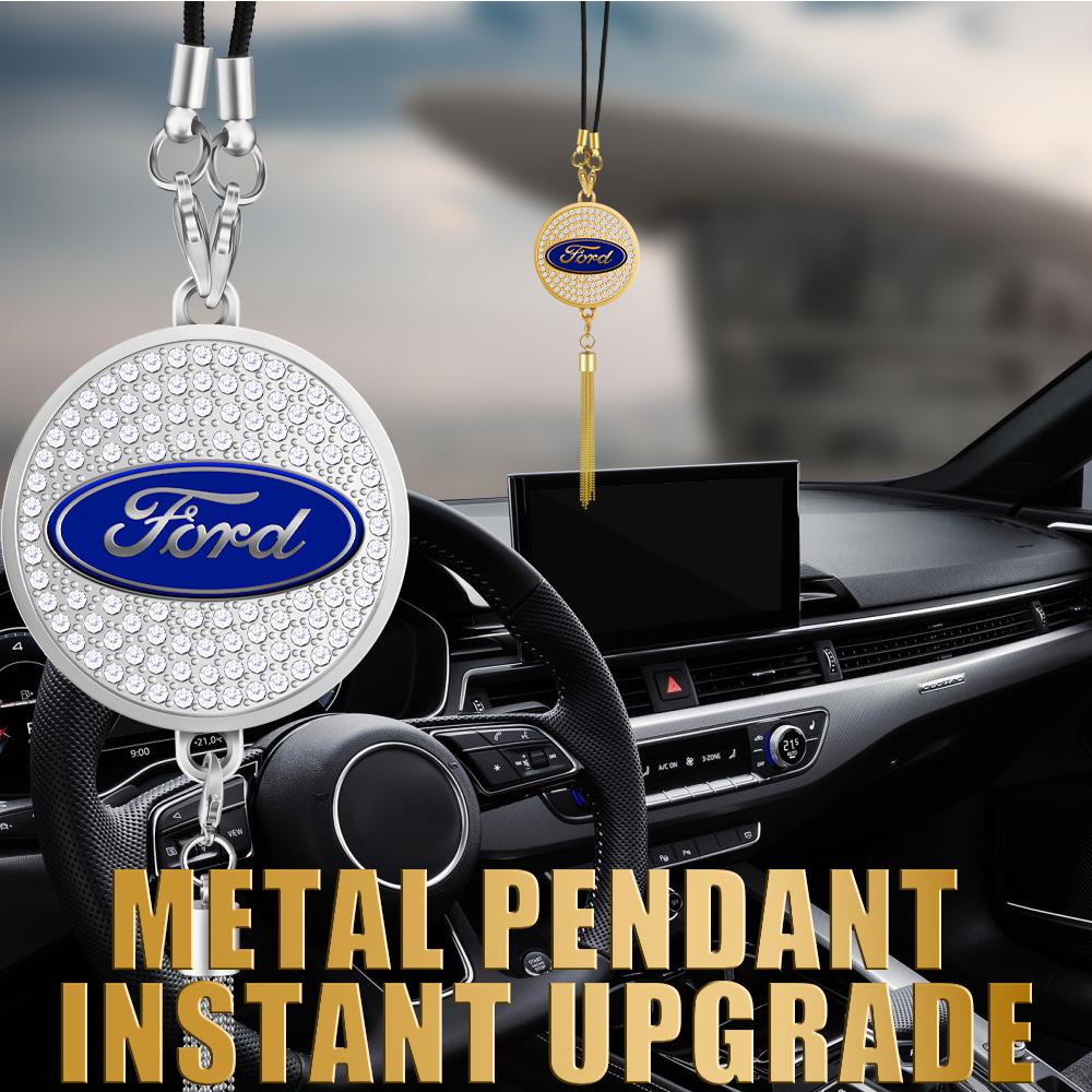 AAAMW1 1pc Diamond Metal Car Badge Rearview Mirror Pendant Auto Interior Hanging Ornaments For Ford Focus Mustang Fiesta Mondeo mk7 mk2
