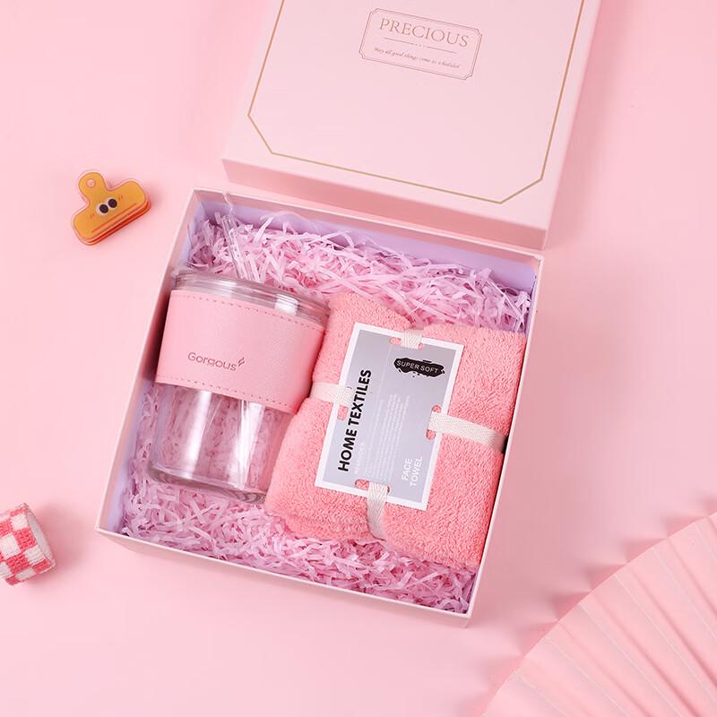 Bamboo Style Glass Cup & Towel Gift Set