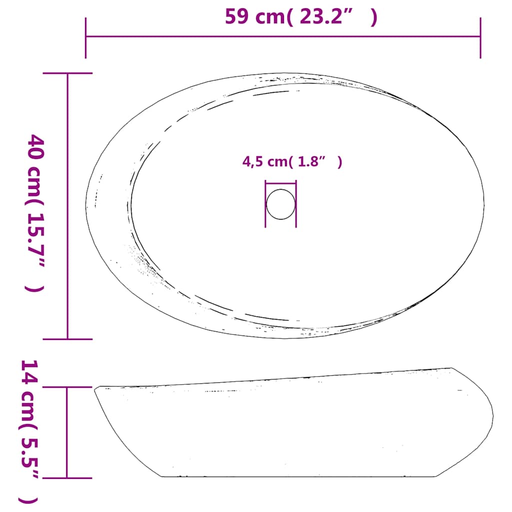 Vidaxl Countertop Washbasin, Purple-Gray, Oval, 59X40X14 Cm