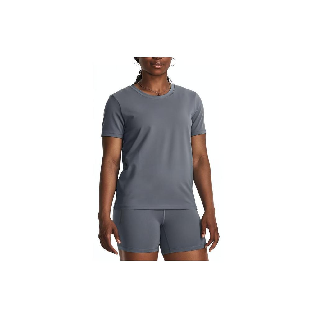 Under Armour Solid Color Training Sports Crew Neck Short Sleeve T-Shirt Women Tops Gray 1379155-002