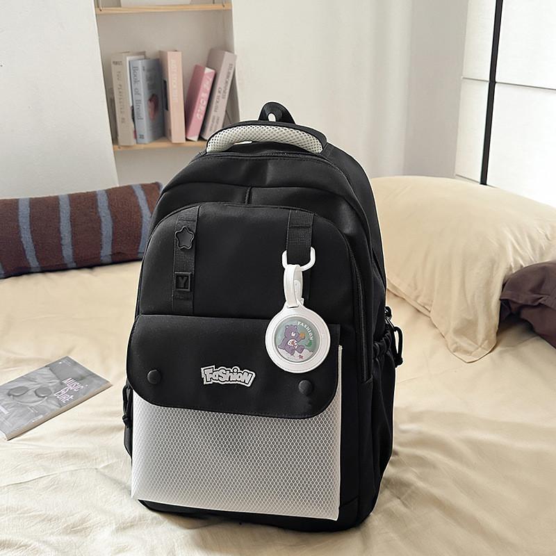 Solid Color Simple Letter Print Student Backpack With Pendant For Daily Use
