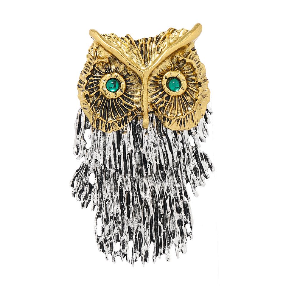 Vintage Owl Tassel Brooch: Men's European & American Coat Accessory