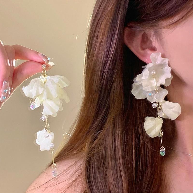 Ultra-fairy Blue Tassel Flower Earrings Women Iron Natural Stone Fresh Sweet Full Vibe Stunning Elegant Ear Accessories