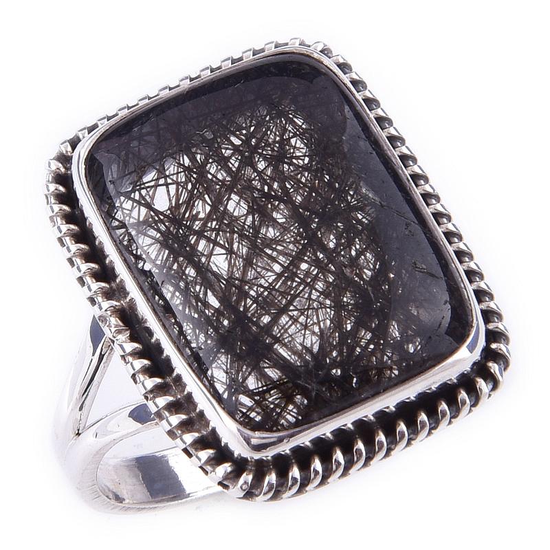 Natural Black Rutile Gemstone Handmade 925 Solid Sterling Silver Ring S.10 K9h77