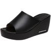 Women's Slippers, Women's Sponge Cake Heel, Thick Soled Slope Heel, Women's Black Cool Slippers, One Line Fish Mouth High Heels, Casual Women's Shoes