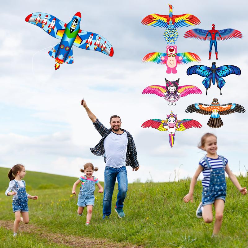 Cartoon Child Dynamic Kite Toy Cartoon Phoenix Butterfly Airplane Eagle Kite Kids Handheld Fishing Rod Kite Outdoor Sport Toys