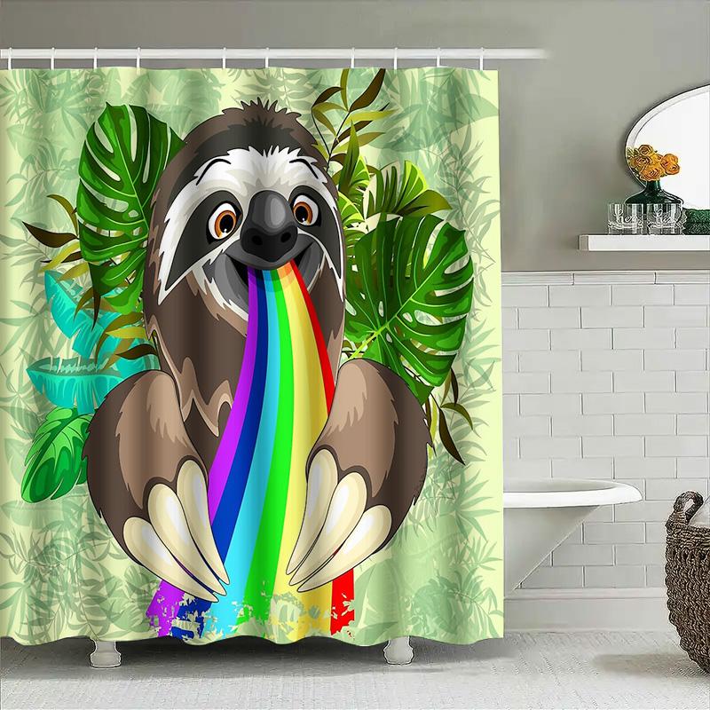 Cute Sloth Rainbow Shower Curtain Tropical Forest Animal Bathroom Decor Waterproof Fabric Home Decor Hippie Nature Wall Art Gift