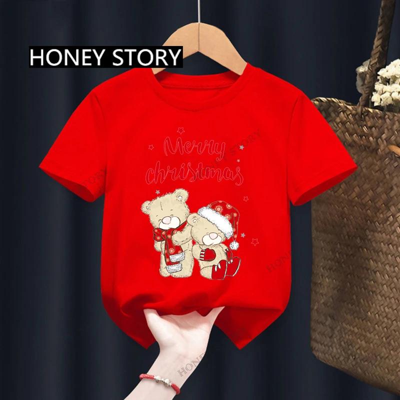Christmas Kid T Shirt Fashion Merry Christmas Letter-printed Children's T-shirt Short-sleeved Tops for Children Clothes Tee