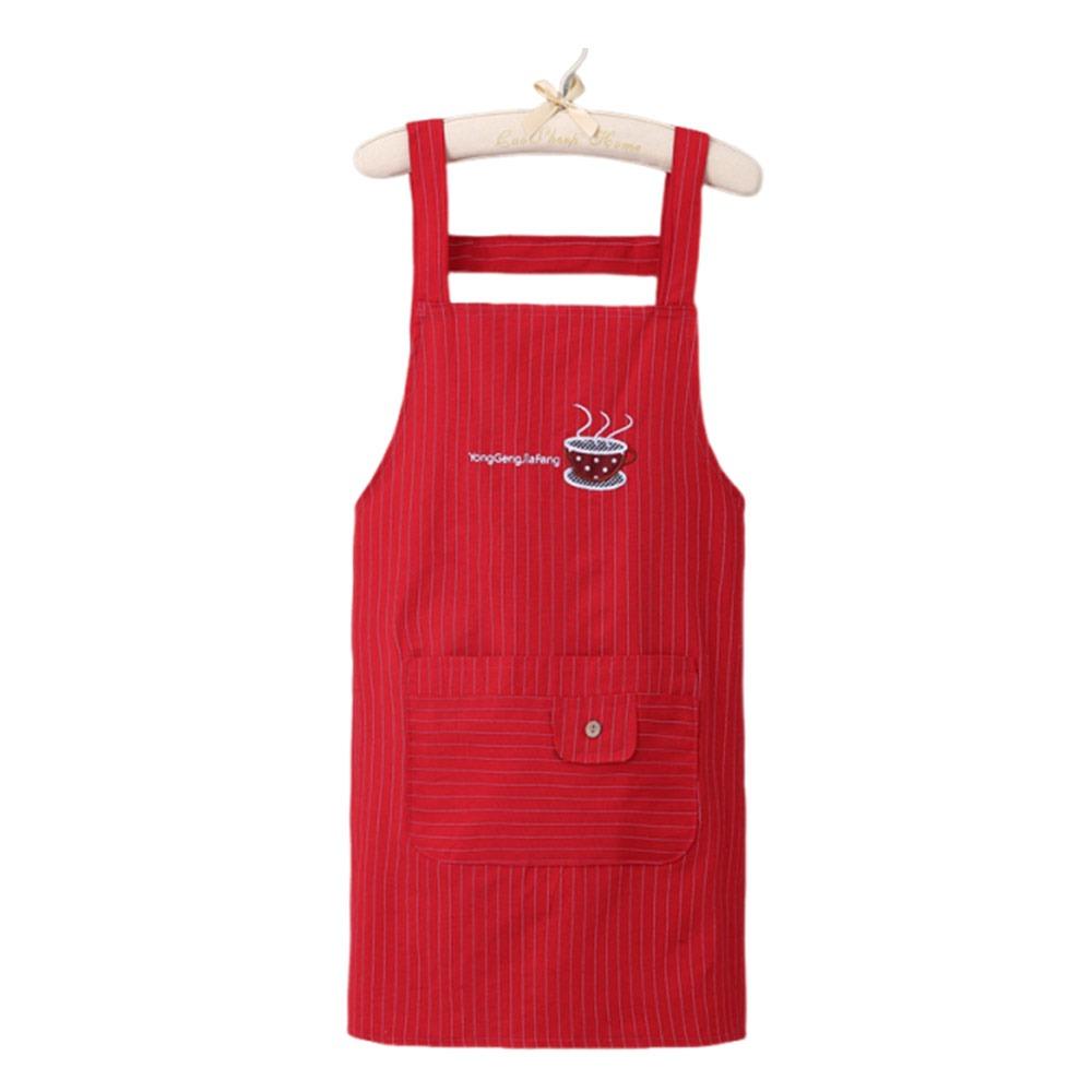 Stripe Design Cotton Apron Sleeveless Cooking Apron Two Front Pockets Women Apron  Coffee House