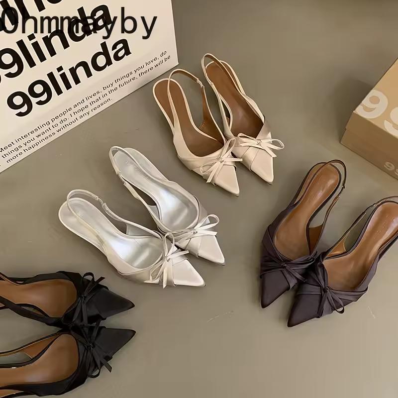 High Heels Bow Sandals Fashion Pointed Backless Shoes