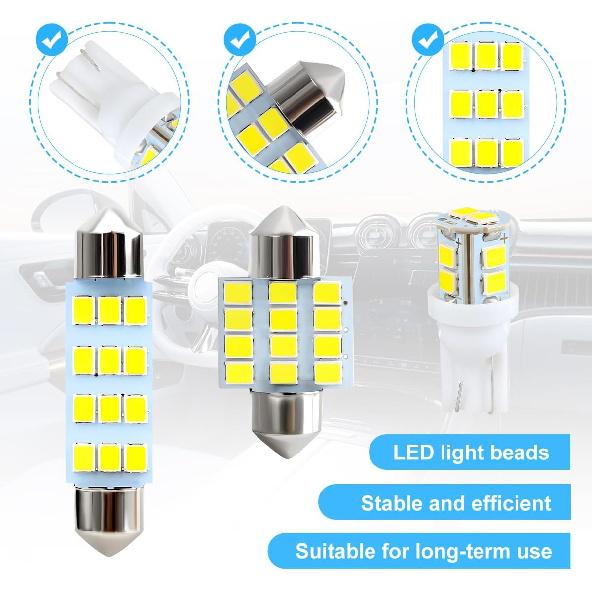24PCS Car LED Dome Interior Bulb Light Kit, T10 31mm 41mm Bulb Vehicle Light Replacement Kit, Automotive Interior Map License Plate Trunk Light Set,
