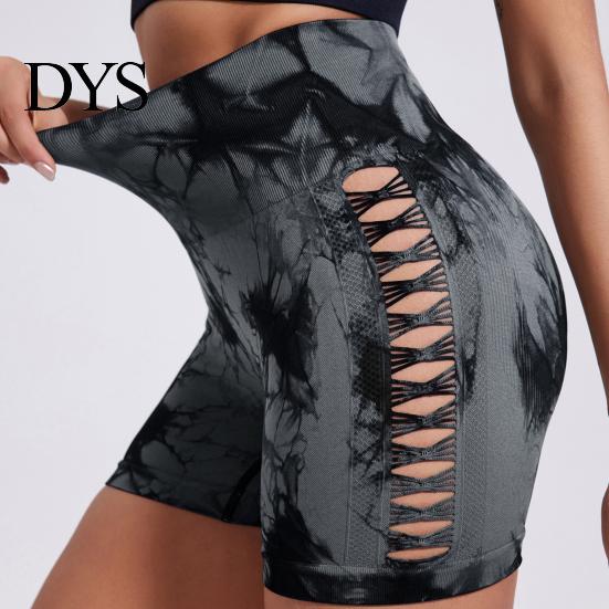 Curve-enhancing Shorts Yoga Slim Fit High Elasticity Tummy Control Seamless Quick Dry Tie-dye Waist Jogging Hollow Out Anti-exposure Butt Lifted Soft