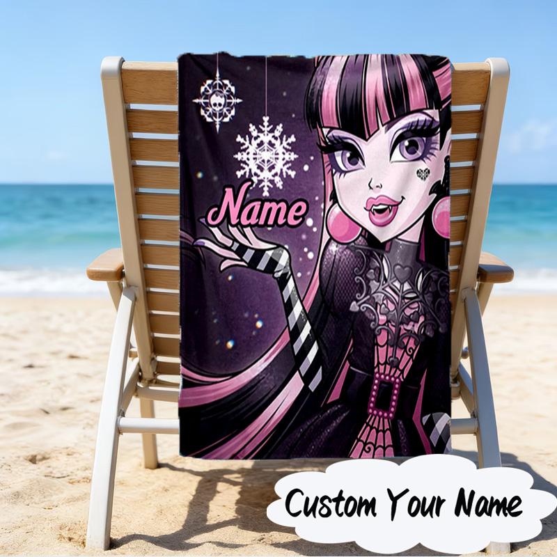 Custom Name Monster High Winter Fantasy Microfiber Beach Towel Super Soft & Absorbent for Bath, Beach, Travel Bath Time Accessory, Fan Gifts