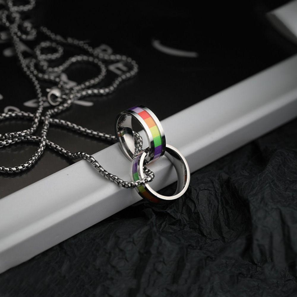 Pride Day Ring Pendant Necklace Turkish Charm Titanium Steel Necklace Rainbow Necklace  Pride Month