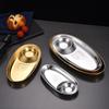 304 Stainless Steel Oval Dumpling & Snack Plate with Sauce Holder