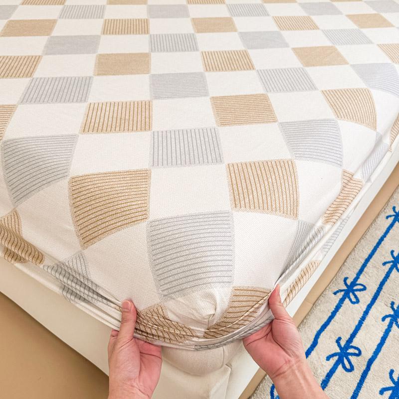 Square Geometric Cotton Fitted Sheet Set Grey and Orange Geometric Lines Bed Cover Adult Single 3pcs Bedding Deep Pocket Design