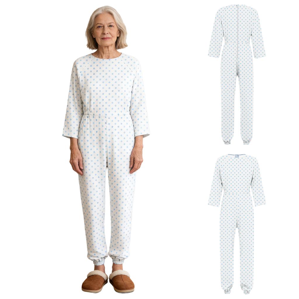 Women Special Needs Adaptive Romper Back and Leg Zipper Long Sleeve Long Pants Anti-strip Jumpsuit for Elderly Alzheimer Patient
