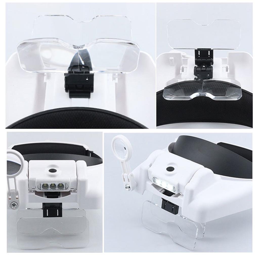 1X-14X 6 Interchangeable Lens Optivisor Headband Lighted Magnifier Head Magnifying Glass with Light Magnifier Eyewear Loupes