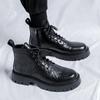 Martin Boots Men's New Casual British Style Trend Versatile Thick-soled Medium-top Black Locomotive Boots 6575-R