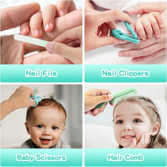 Baby Grooming Kit for Boys Girls Safety Newborn Nursery Essentials Grooming Set Gift for First-time Parents, Green 26 in 1
