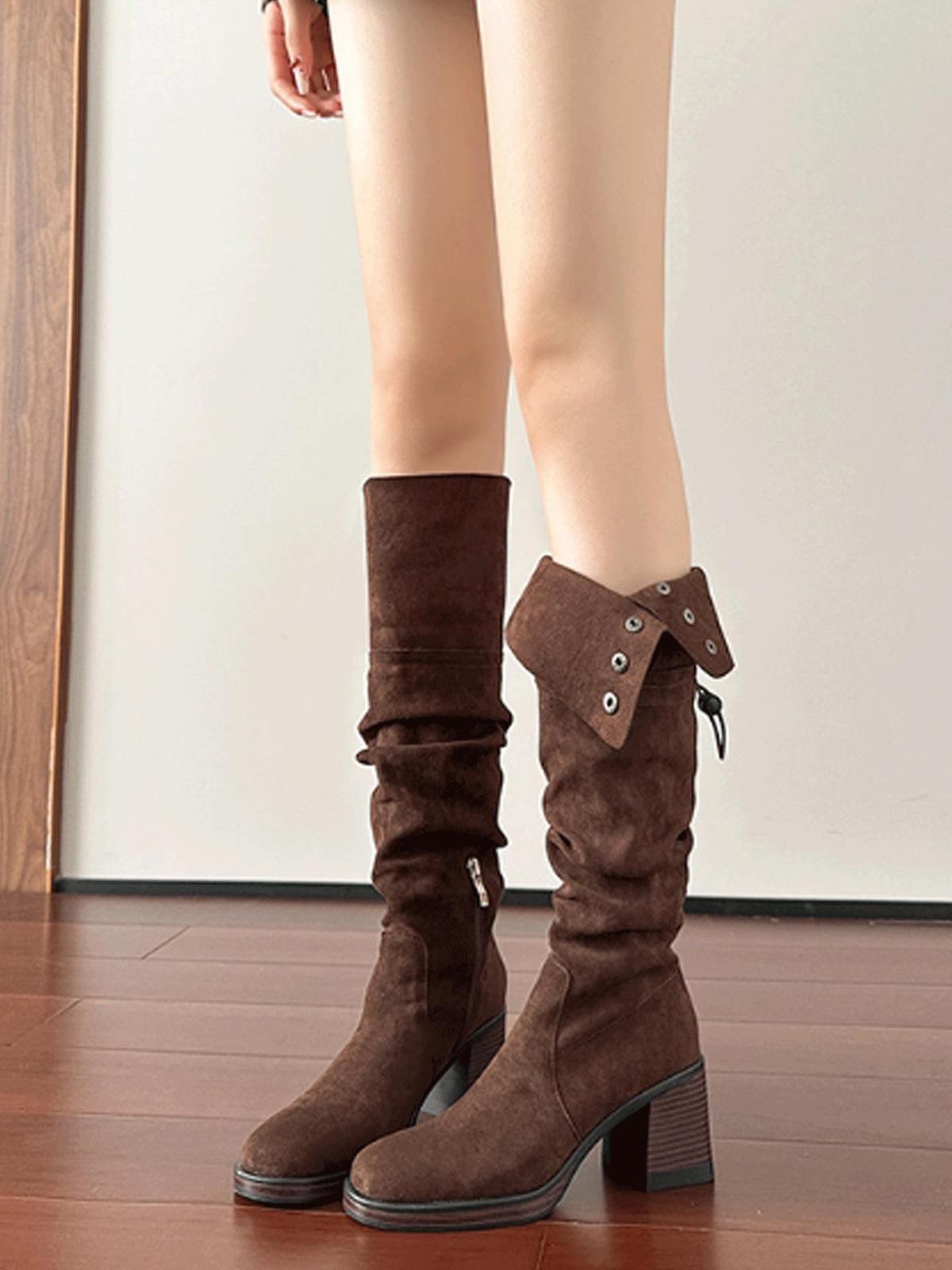 Остроносые двойки носящие ковбойские сапоги в западном стиле осенью и зимой сапоги на толстом каблуке модные сапоги Майяра женские 40 коричневый 4770₽