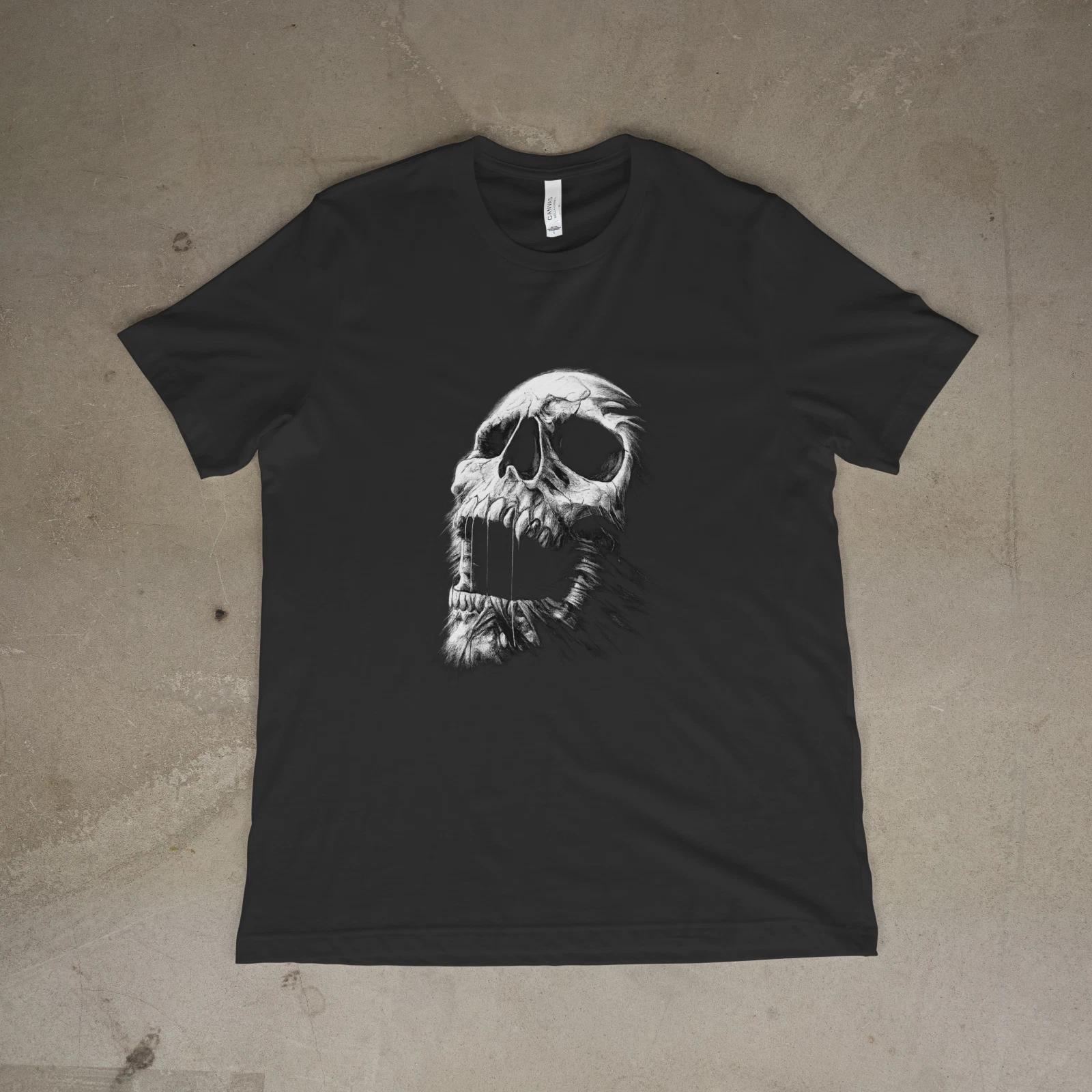 Distressed Skull Graphic Tee Horror Artwork Shirt Gothic Creepy Dark Style S