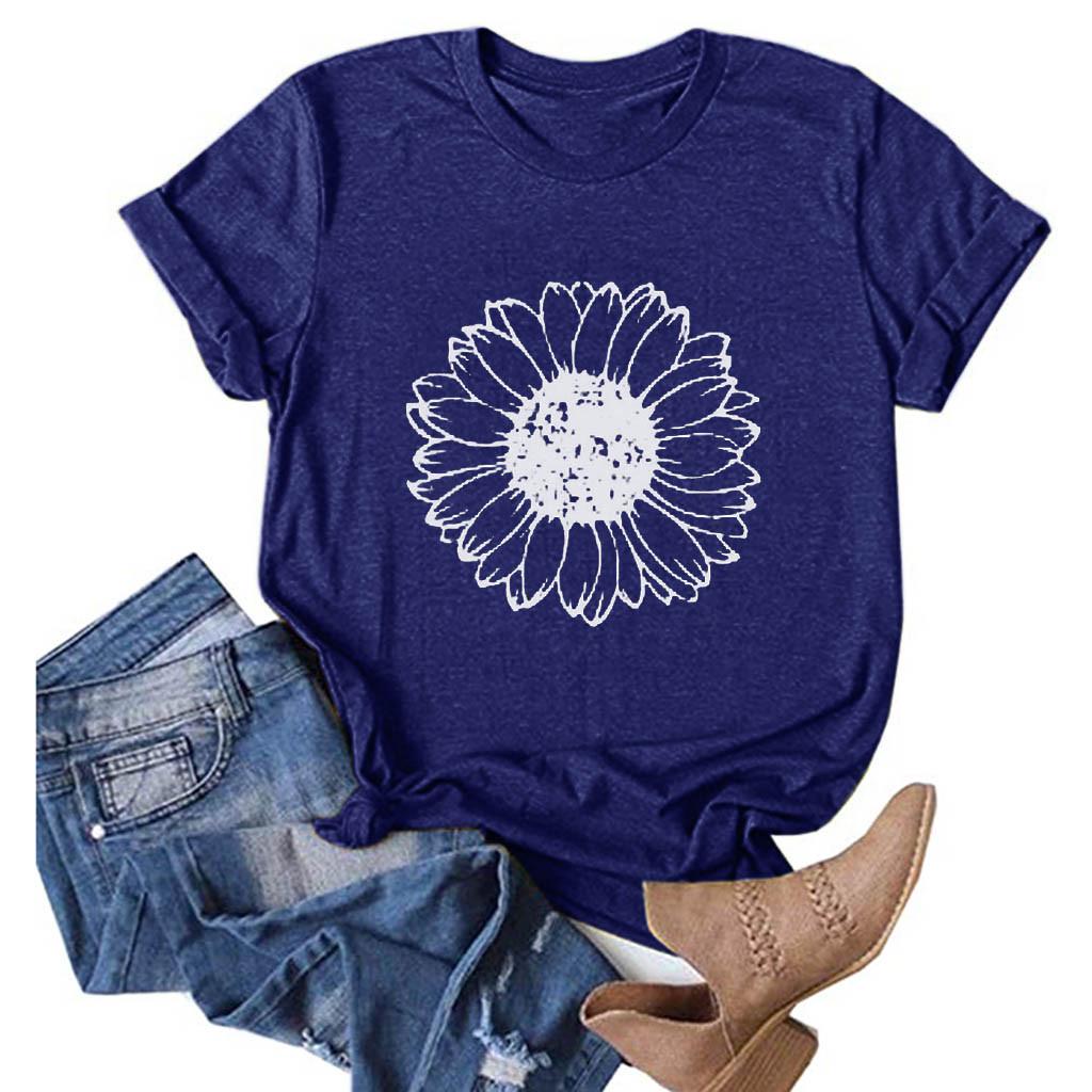Women Casual Printing Short Sleeves Loose T-Shirt Blouse Tops